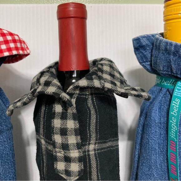 Denim and Flannel Wine Tote Bags Set of 3 - Picture 3 of 14